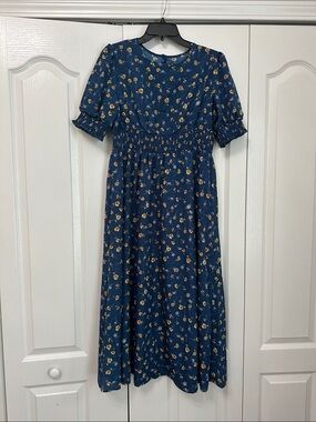 Navy Floral Smocked Waist Dress
